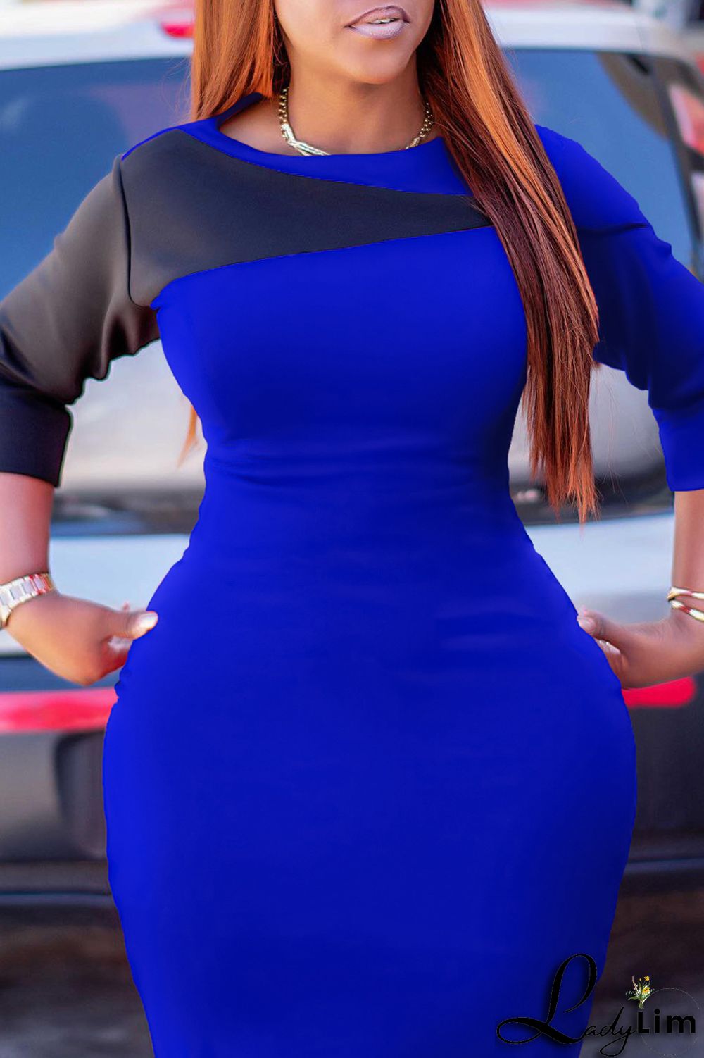 Yellow Elegant Solid Color Block Patchwork Contrast Zipper O Neck Wrapped Skirt Dresses