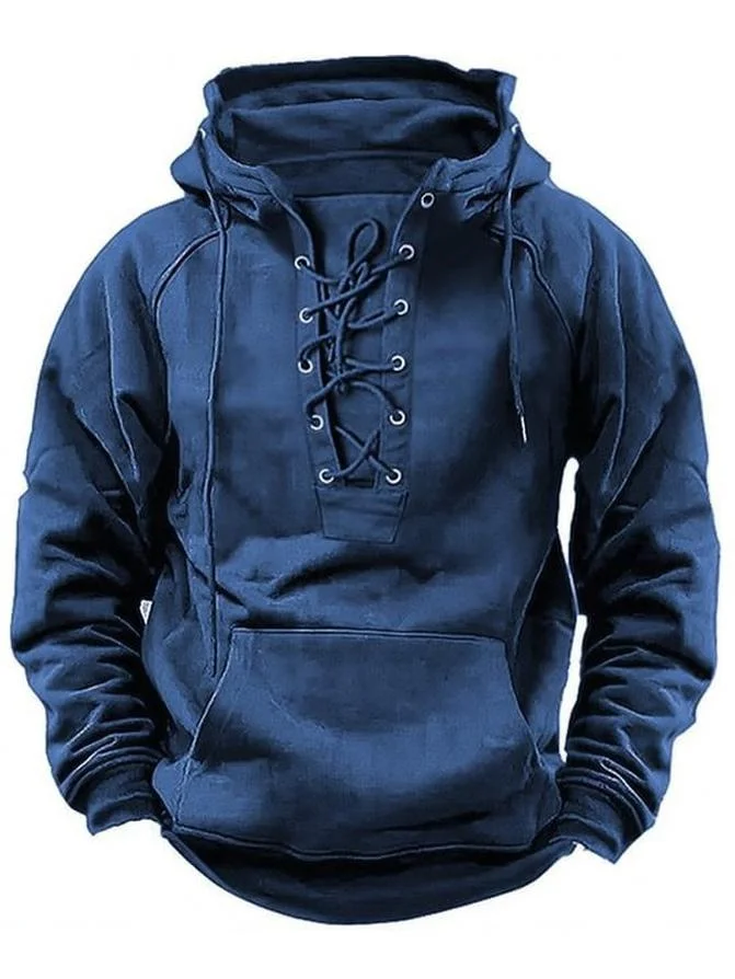 Men's Heavy-duty Long-sleeved Hooded Sweatshirt With Tie Pockets