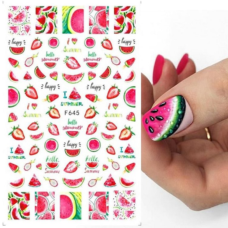 1PC Summer Fruits 3D Nail Sticker Watermelon/Strawberry/Avocado Water Decals Slider For Manicure DIY Nail Art Decoration