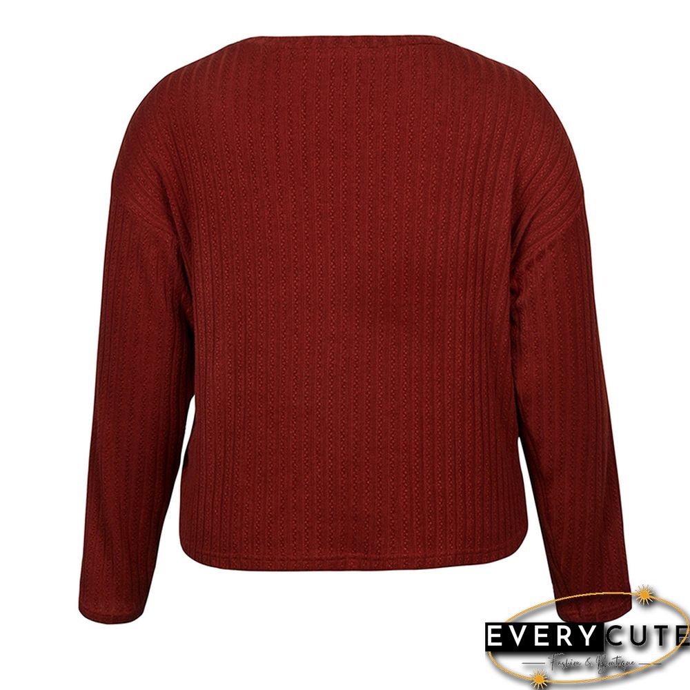 Red Ruffled Detail Long Sleeve Plus Size Tops