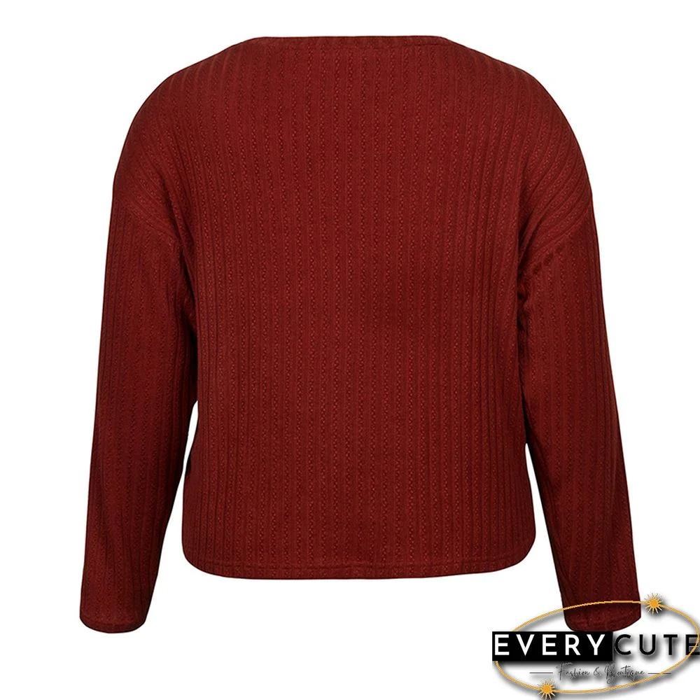 Red Ruffled Detail Long Sleeve Plus Size Tops