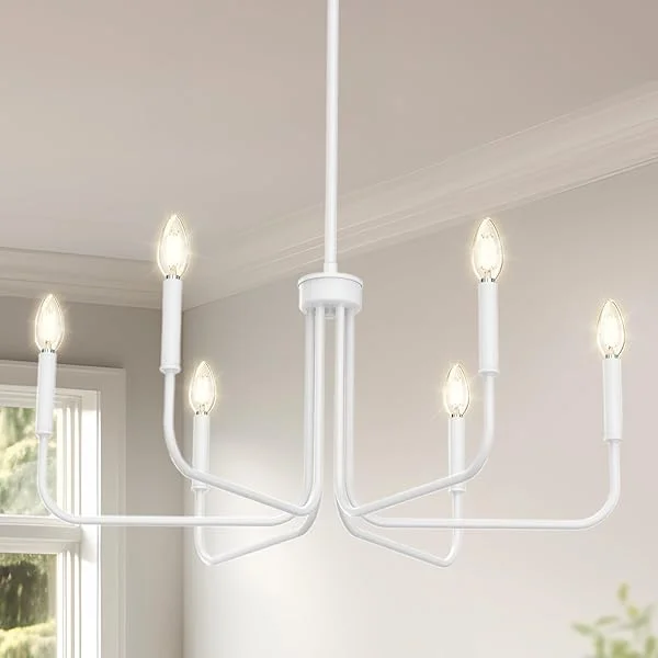 Black Chandelier, 6-Light Farmhouse Chandelier for Dining Room, Dining Light Fixtures Over Table, Industrial Modern Chandelier for Bedroom, Hall, Kitchen, Living Room, 28in Black 28 inch