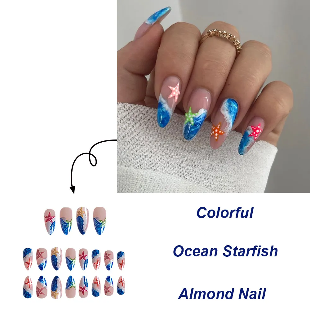 Churchf Churchf Summer Waves Colorful Starfish Wearing Almond Nail Patch Removable Product