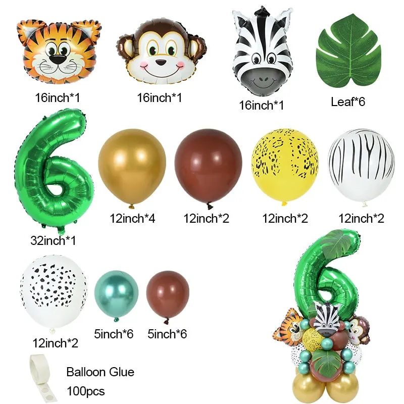 35pcs 1-9 Jungle Safari Animal Number Balloons Set Kids 1 2 3 Years Birthday Party Decoration Forest Party Supplies Baby Shower