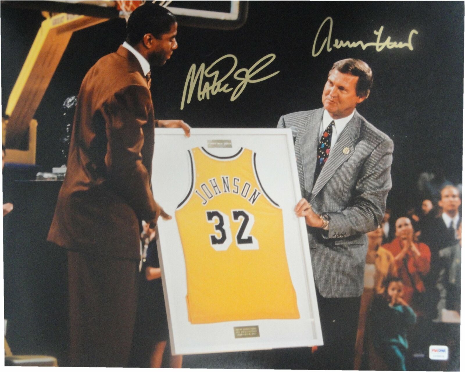 Magic Johnson Jerry West Dual Hand Signed Autograph 16x20 Photo Poster painting Gold Lakers PSA