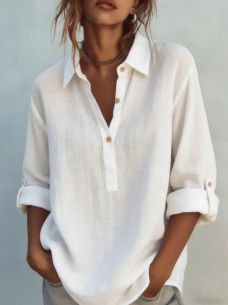 Women's Minimalist Cotton And Linen Shirt