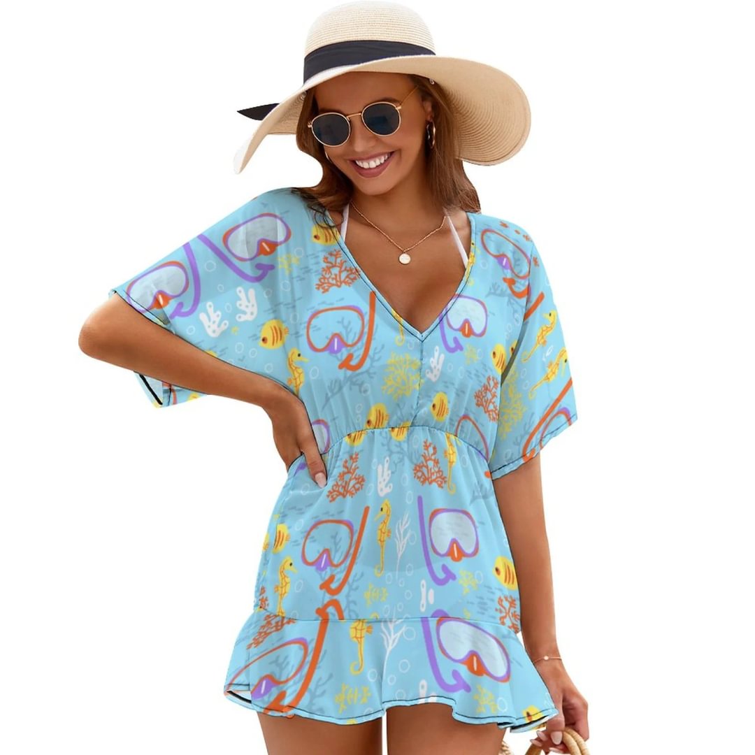 Diving Goggles Summer Beach Chiffon Mini Cover Up Dress