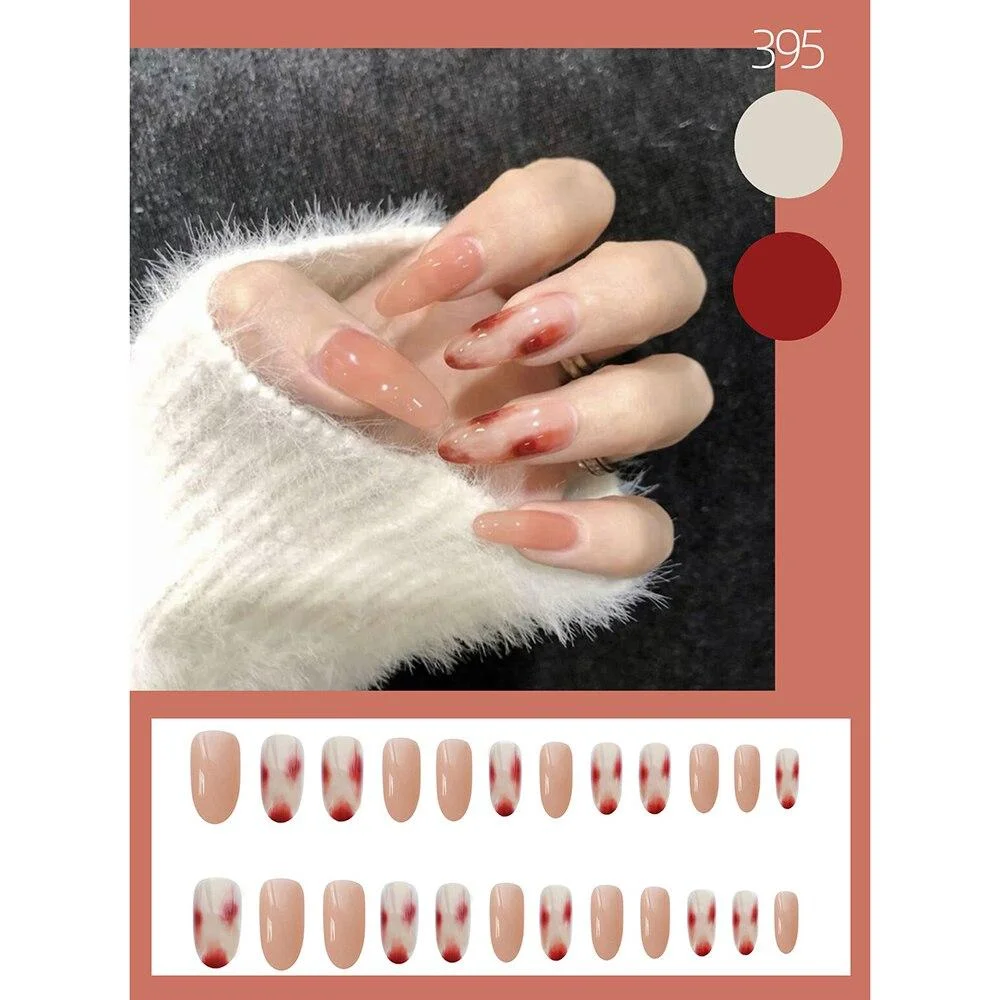 24Pcs French False Nails with Butterfly Rhinestone Designs Long Coffin Artificial Fake Nails Press on Nails With Glue Manicure 0917-Nail Inspo