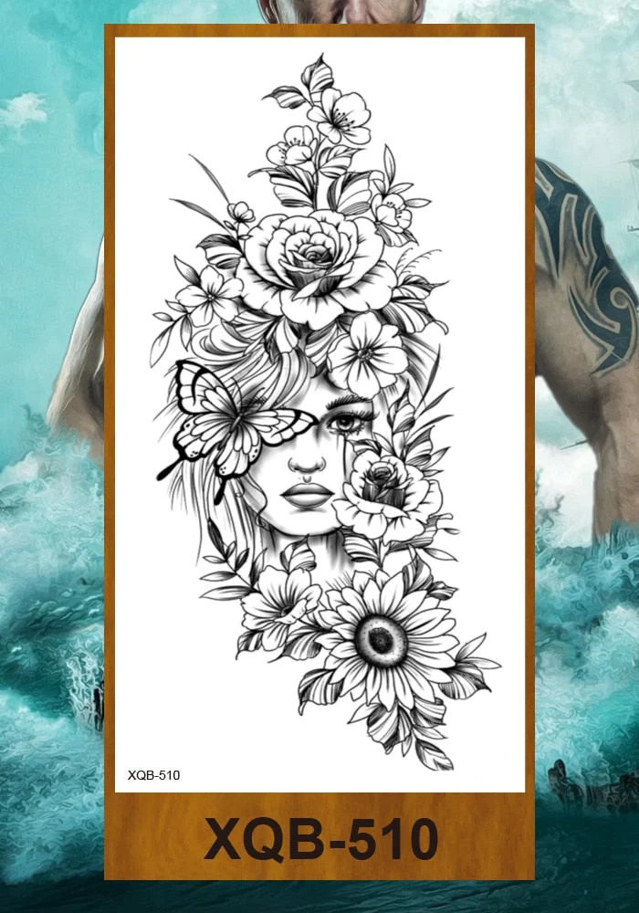 Temporary Tattoos Stickers Woman Arm Neck Chest Fake Tattos Girl Flower Cute Fox Mask Pussy Cat Body Makeup Waterproof Serpenti