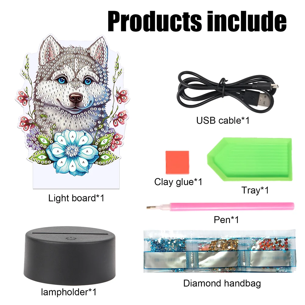 DIY Wolf Diamond Painting LED Lamp Diamond Painting Night Light