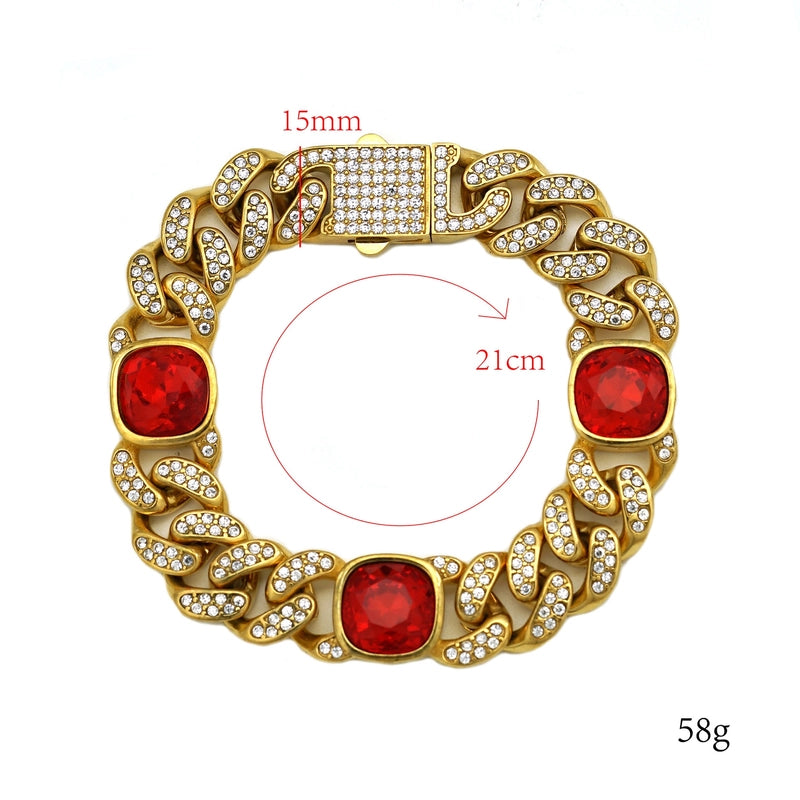 Hip-Hop Square Titanium Steel Inlay Rhinestones Unisex Bracelets