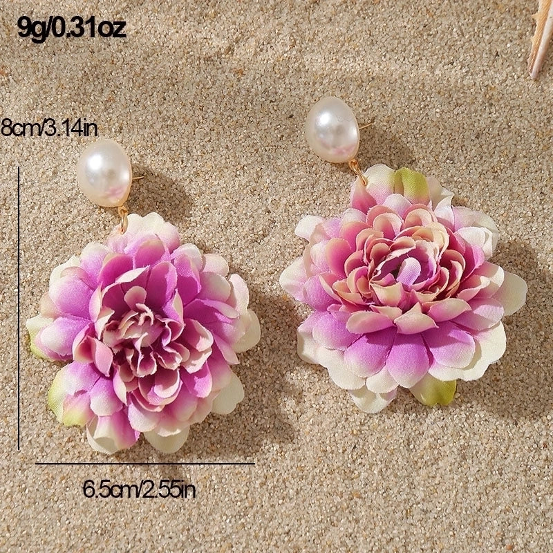 1 Pair Sweet Minimalist Flower Pearl Cloth Drop Earrings