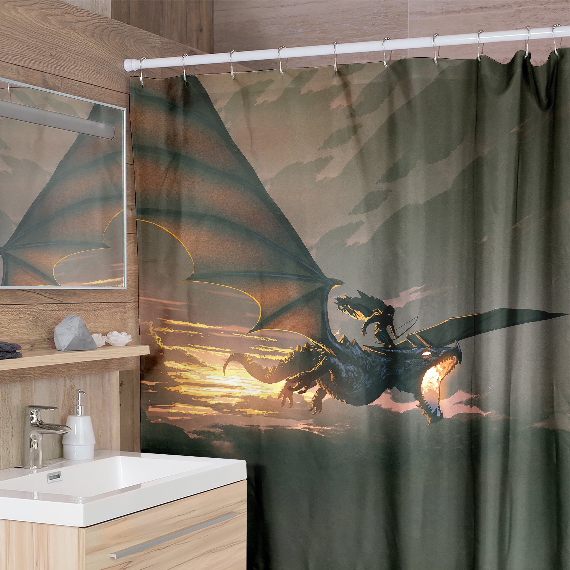 

Dragon Riding - Print Shower Curtain, 180*200cm, 501 Original