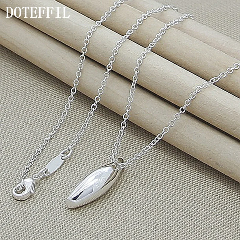 DOTEFFIL 925 Sterling Silver Smooth Long Solid Pendant Necklace 18 Inch Chain For Women Jewelry