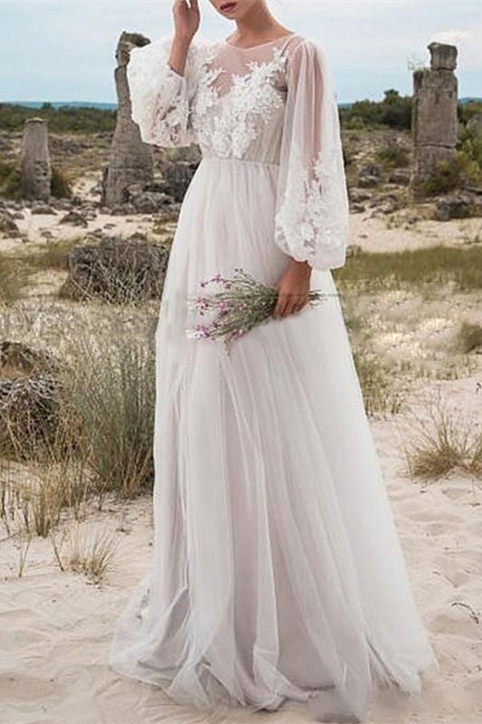Blasenärmeln Tüll Spitze Hochzeitskleid PD0323 Lunass