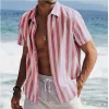  Striped Short-Sleeve Button-Up Shirt for Men - Perfect for Summer Beach Outings by Inlyline