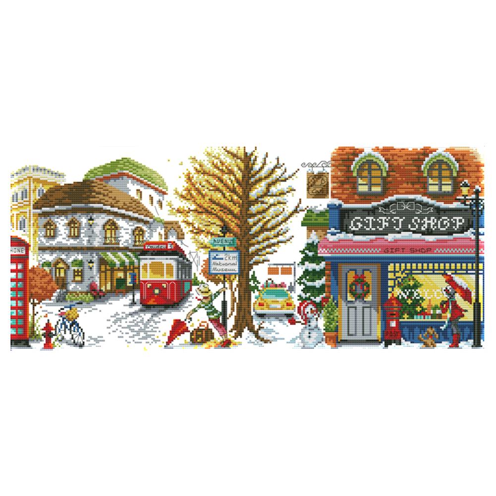 

Winter Street Scene - 14CT Stamped Cross Stitch - 55*28cm, 501 Original