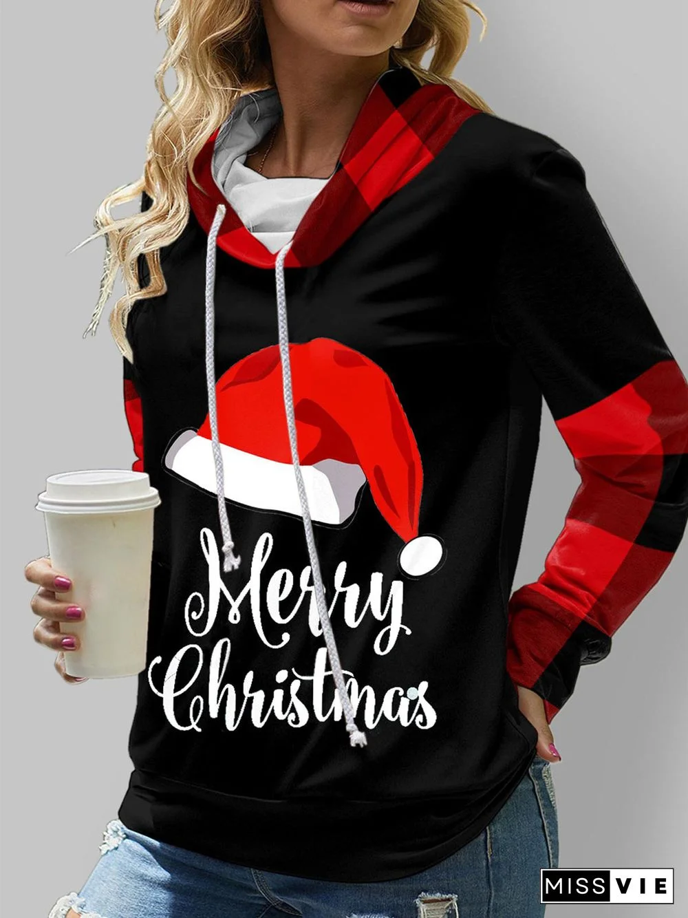 Women Long Sleeve Hooded Printed Graphic Women Tops