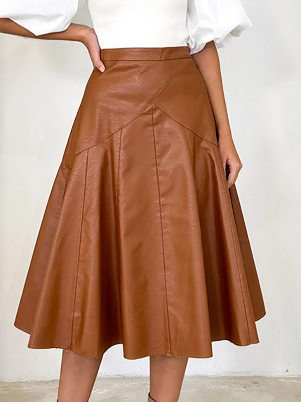 High Waisted Loose Ruffled Solid Color Skirts Bottoms