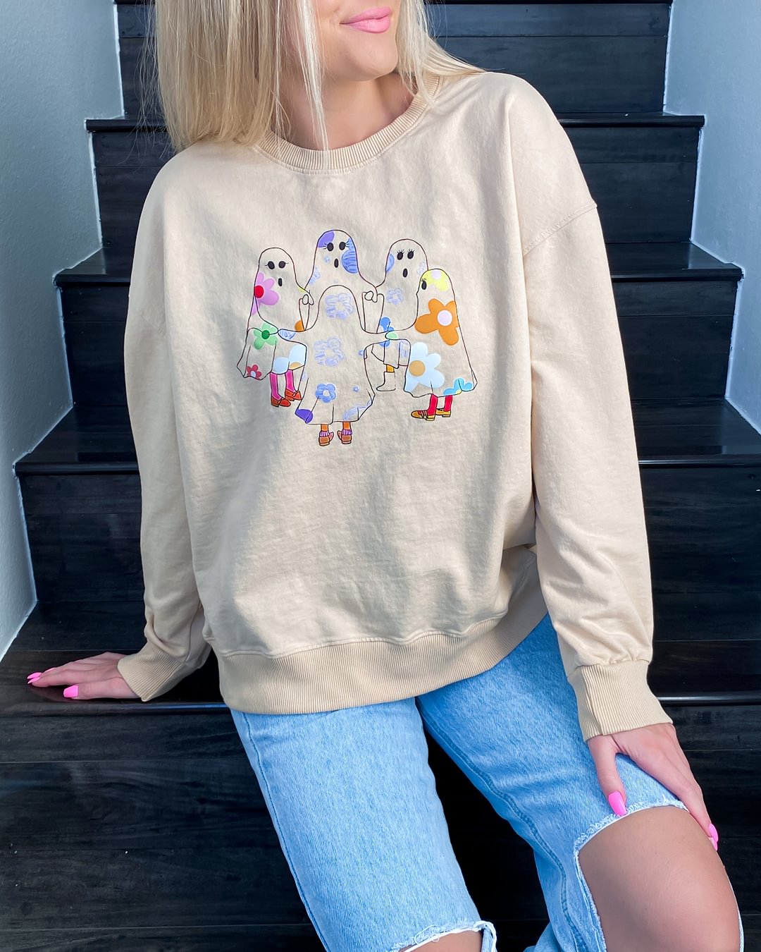 Cute Ghost Cosplay Printed Women Casual Sweatshirt - Krazyskull