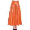 High Waist Matte PU Leather Long A-line Skirt Women's Eleagnt Solid Umbrella Skirt Plus Size Pleated Swing Skirts Streetwear 7XL
