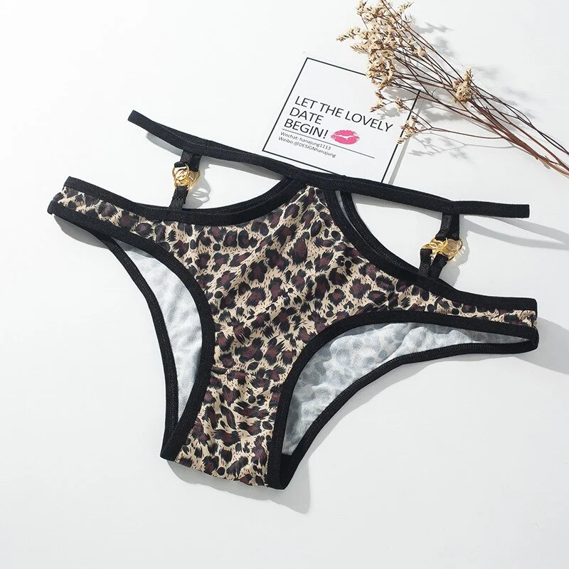 Sexy Metal Buckle and Thin Belt Hollowed Out Mid Rise Panties