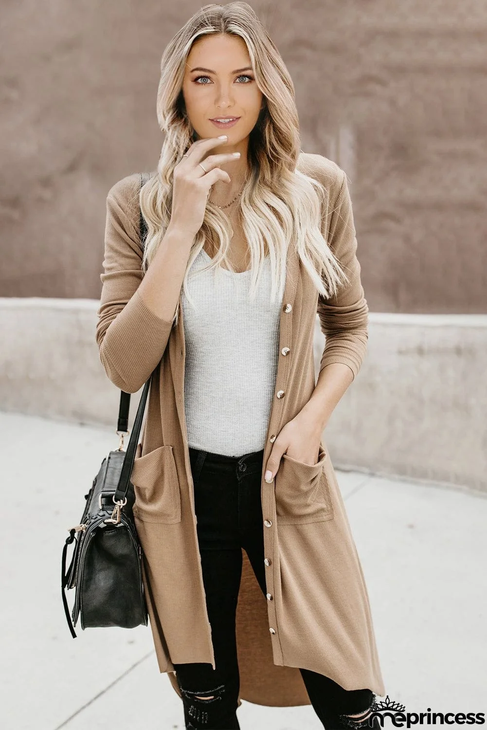 Selected Button Pocketed High Low Cardigan