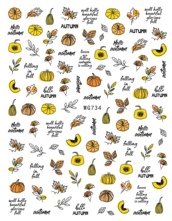 1PC Fall Leaf Flowers Line 3D Nail Sticker Mape Leaves Waves Pattern Decals Slider DIY Nail Art Decoration Wraps For Manicures-Nail Inspo