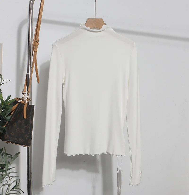 Uveng Half High-Necked Bottomed Shirt Women's Autumn And Winter New Bow Embroidery Inside The Top Of The Jacket T-Shirt 3187