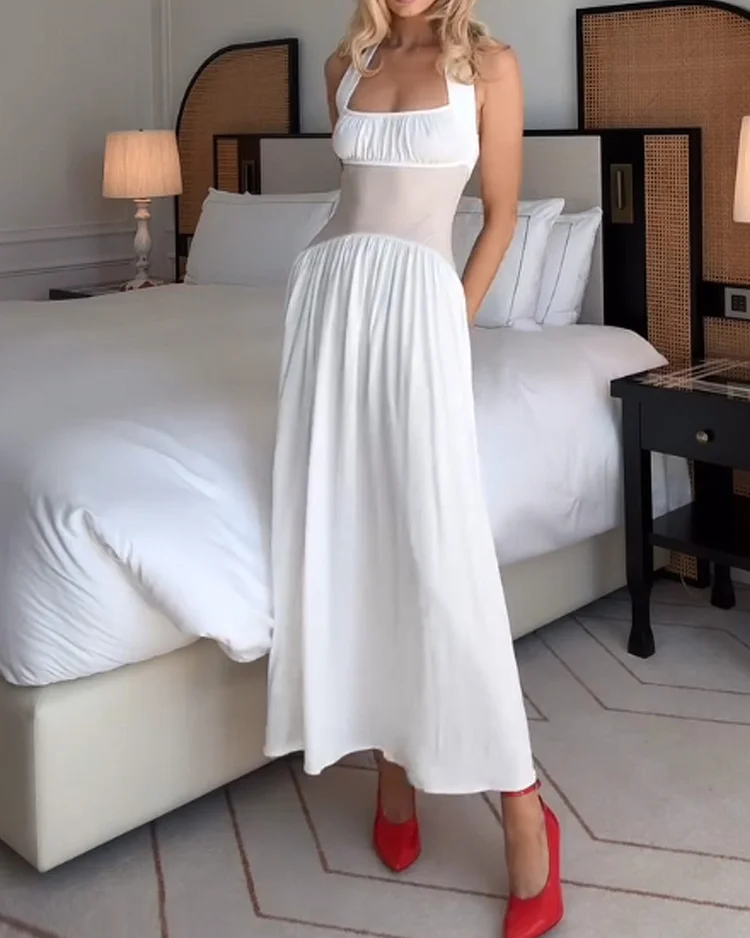 Sleeveless waist solid color dress