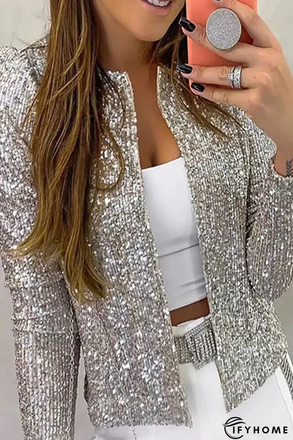 Casual Solid Sequins Patchwork Outerwear(5 Colors) | IFYHOME