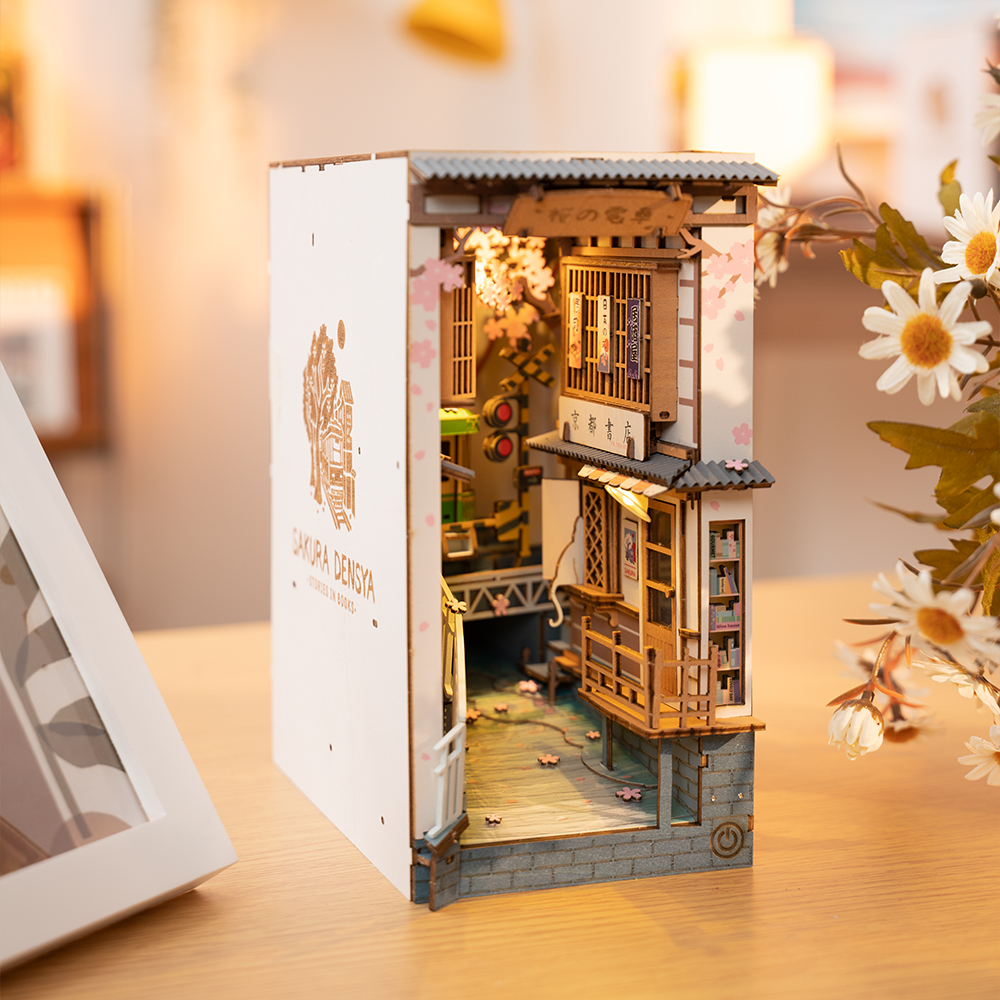 Robotime Rolife Sakura Densya Book Nook DIY Dollhouse Bookend Model Kit  with LED Light Wooden Puzzle for Bookshelf Decor - TGB01 - AliExpress