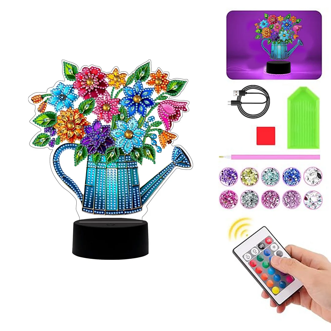 Acrylic Double Sided Butterfly Vase Diamond Painting LED Night Light for Desktop