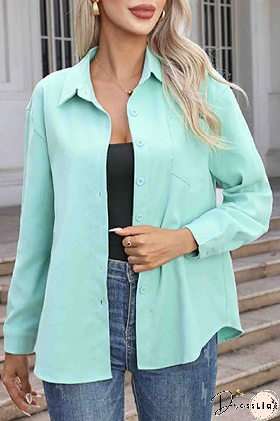 Corduroy Button Up Long Sleeve Blouse
