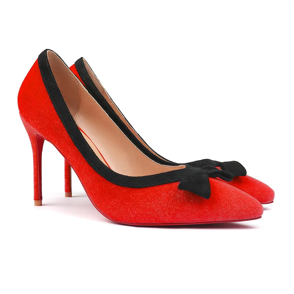 100mm/120mm Bowknot Fashion High Heels Sexy Prom Mixed Colors Red Bottoms Stiletto Coral Fleece-vocosishoes