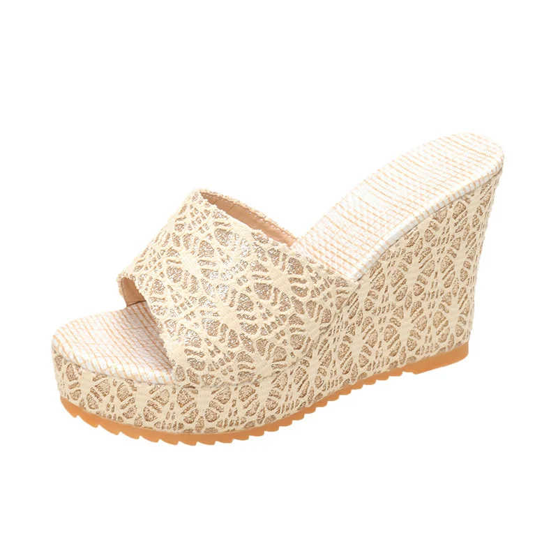 Yyvonne Large-Size Cool Slippers Women Summer New Slope With Fish Mouth Thick Words High And Cold Drag Woman Drag