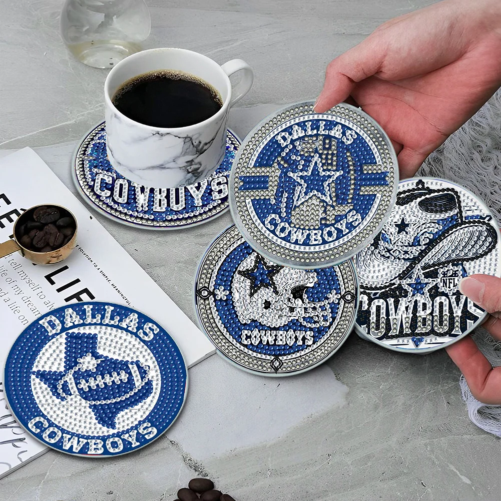 Dallas Cowboys 6pcs DIY Diamond Painting Acrylic Coasters Holder for Beginner Adult