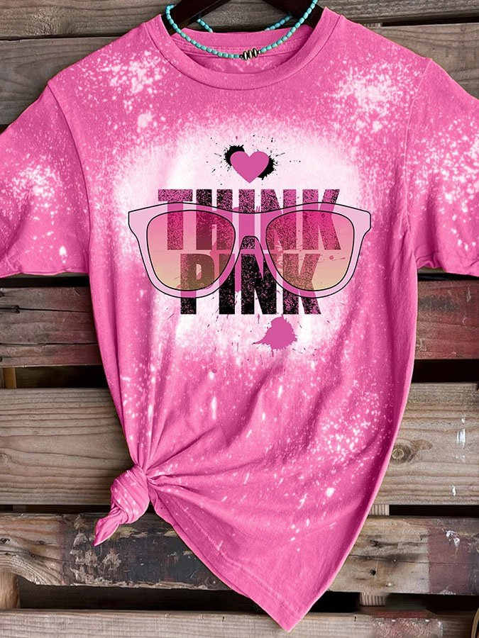 Pink Breast Cancer Awareness Print T-Shirt