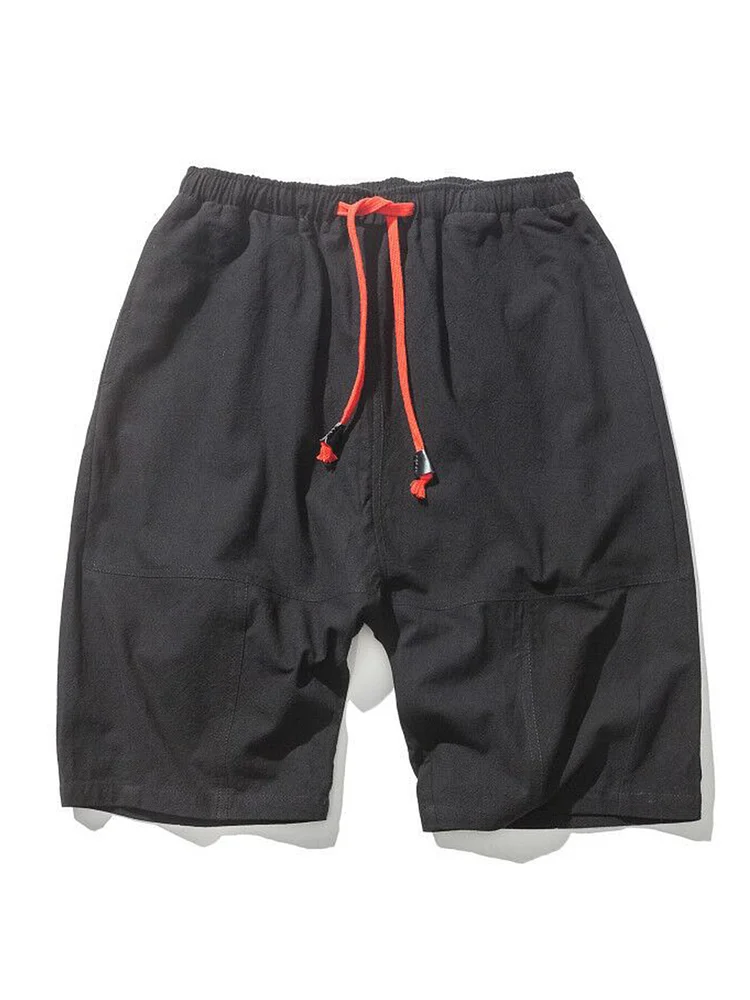 Men's solid color cotton and linen casual breathable shorts five minutes pants