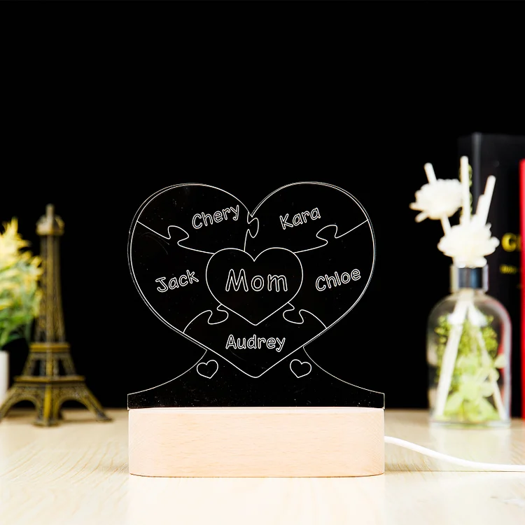 Custom Puzzle Night Light Engraved 5 Names Family Gifts