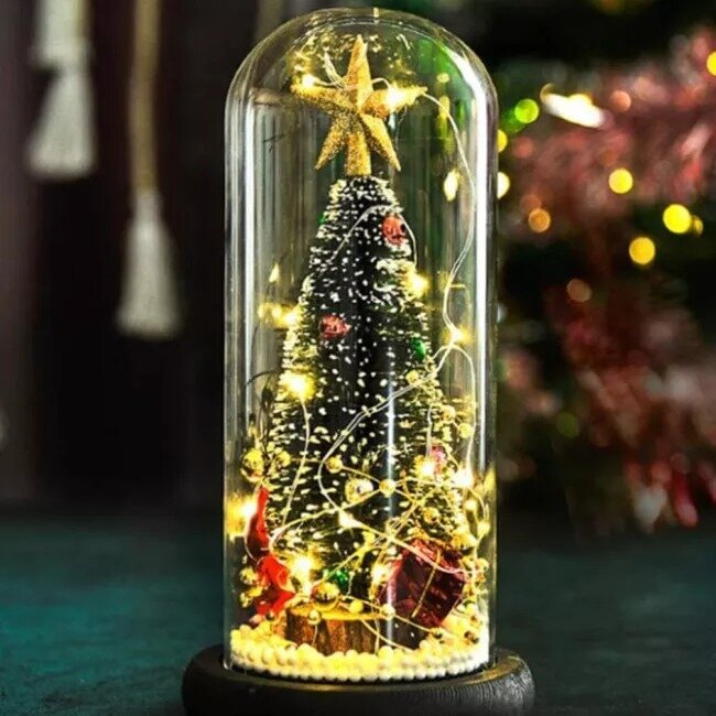 Christmas Night Light Christmas Tree with Light in Glass Dome