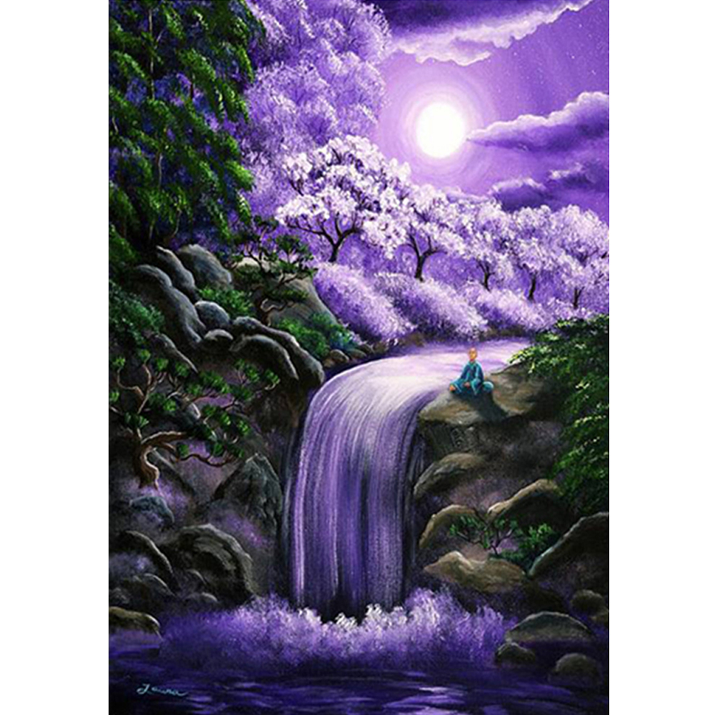 

30*40CM-Round Drill Diamond Painting-Moonlight Waterfall, 501 Original