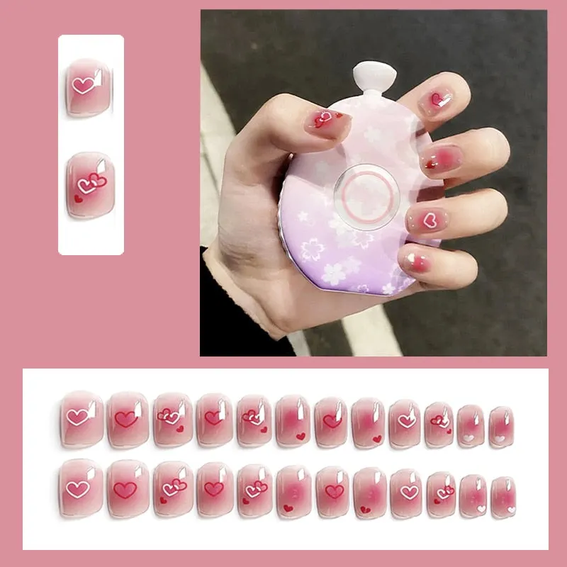 Fake Nail Patch Short Paragraph Ballet Nails Green & White color Finished Nail Piece 24PCS Glue Type nails set free shipping-Nail Inspo