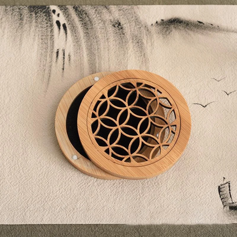 Round hollow wooden incense box