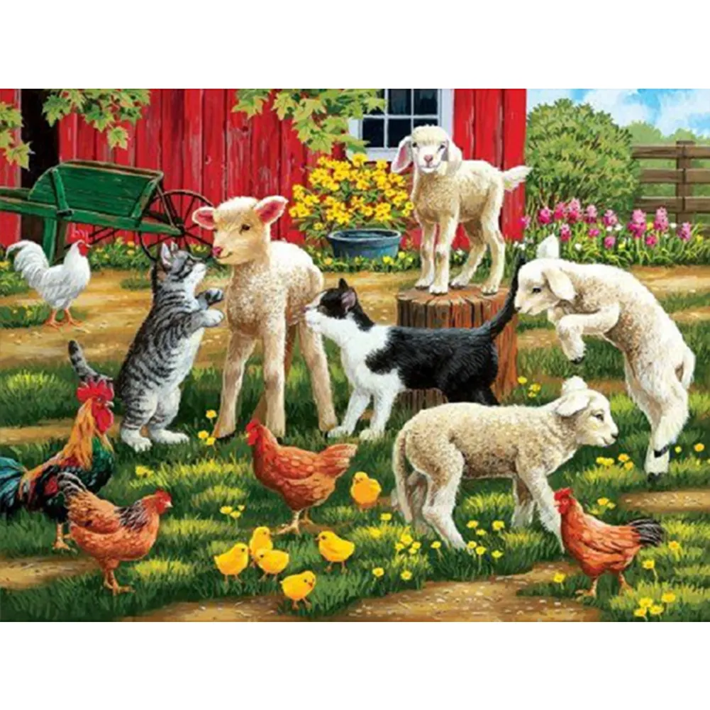 Diamond Painting - Full Square Drill - Kittens and sheep(Canvas|40*30cm)