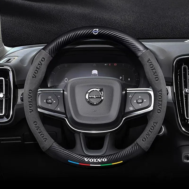 Steering Wheel Cover 3D Embossed Carbon Fiber Leather Protective Cover