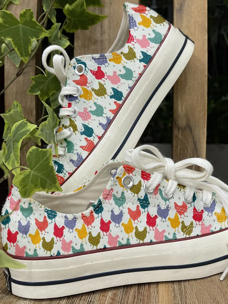 Comstylish Free Range Rainbow Chickens Graphic Canvas shoes