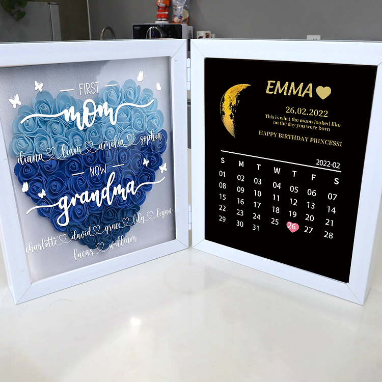 Custom Flower Frame First Mom Now Grandma With Real Moon Phase 