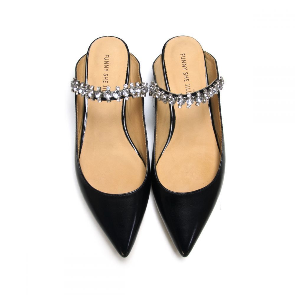 Rhinestone Slide Flats Pointed Toe Mules Comfort Flats