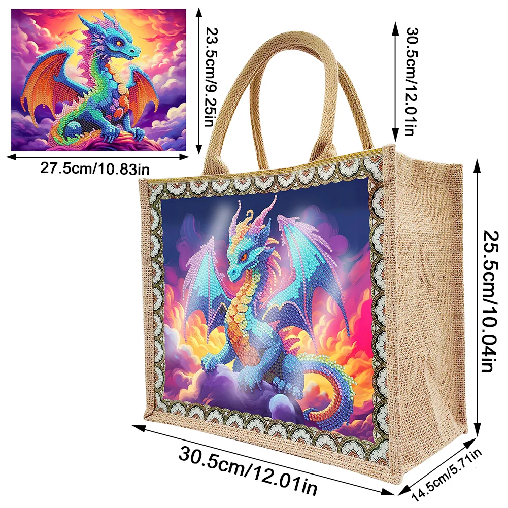 [Upgrade - Waterproof Bag]DIY Pterosaur Linen Diamond Painting Tote Bag Replaceable Canvas for Women Adults